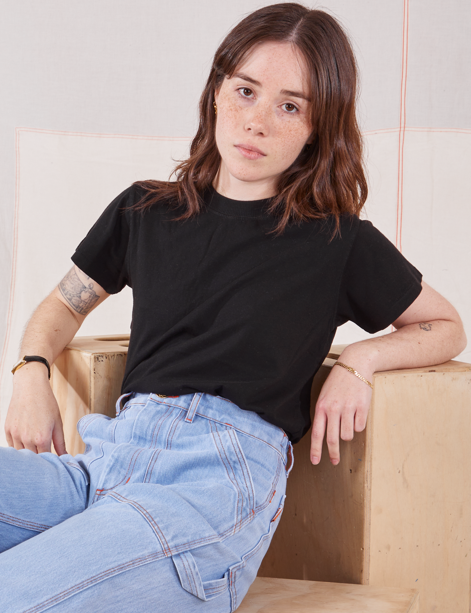 Hana is wearing Organic Vintage Tee in Basic Black