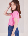 Side view of Organic Vintage Tee in Bubblegum Pink on Hana
