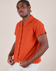 Pantry Button-Up in Chili Red angled front view on Isaac