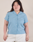 Pantry Button-Up in Baby Blue worn by Ashley