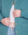 Front close up of Quilted Overcoat in Marine Blue on Ashley