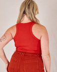 Racerback Tank in Mustang Red back view on Lish