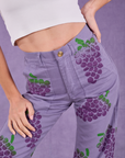 Paintstamped Work Pants in Grape front close up on Madeline