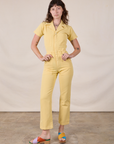 Short Sleeve Jumpsuit in Butter Yellow on Alex