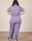 Back view of Short Sleeve Jumpsuit in Faded Grape worn by Ashley