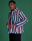 Angled front view of Stripe Work Jacket in Pacific Stripe on Isaac