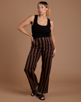 Black Stripe Work Pants in Fudgesicle Brown and black Cropped Tank worn by Tiara