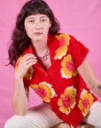 Paintstamped Pantry Button-Up in Mustang Red on Alex