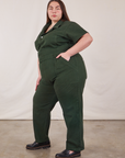 Short Sleeve Jumpsuit in Swamp Green side view on Marielena