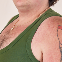 Tank Top in Dark Emerald Green upper front close up on Sam