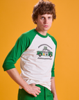 Taxi Raglan Tee in Chicago angled front view on Quinn