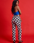 Checkerboard Work Pants in Black/White back view on Kandia