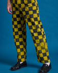 Checkerboard Work Pants in Yellow/Black angled front view on Quinn