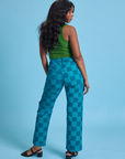 Checkerboard Work Pants in Blues back view on Kandia