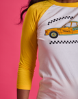 Taxi Raglan Tee in Toronto close up on Kandia