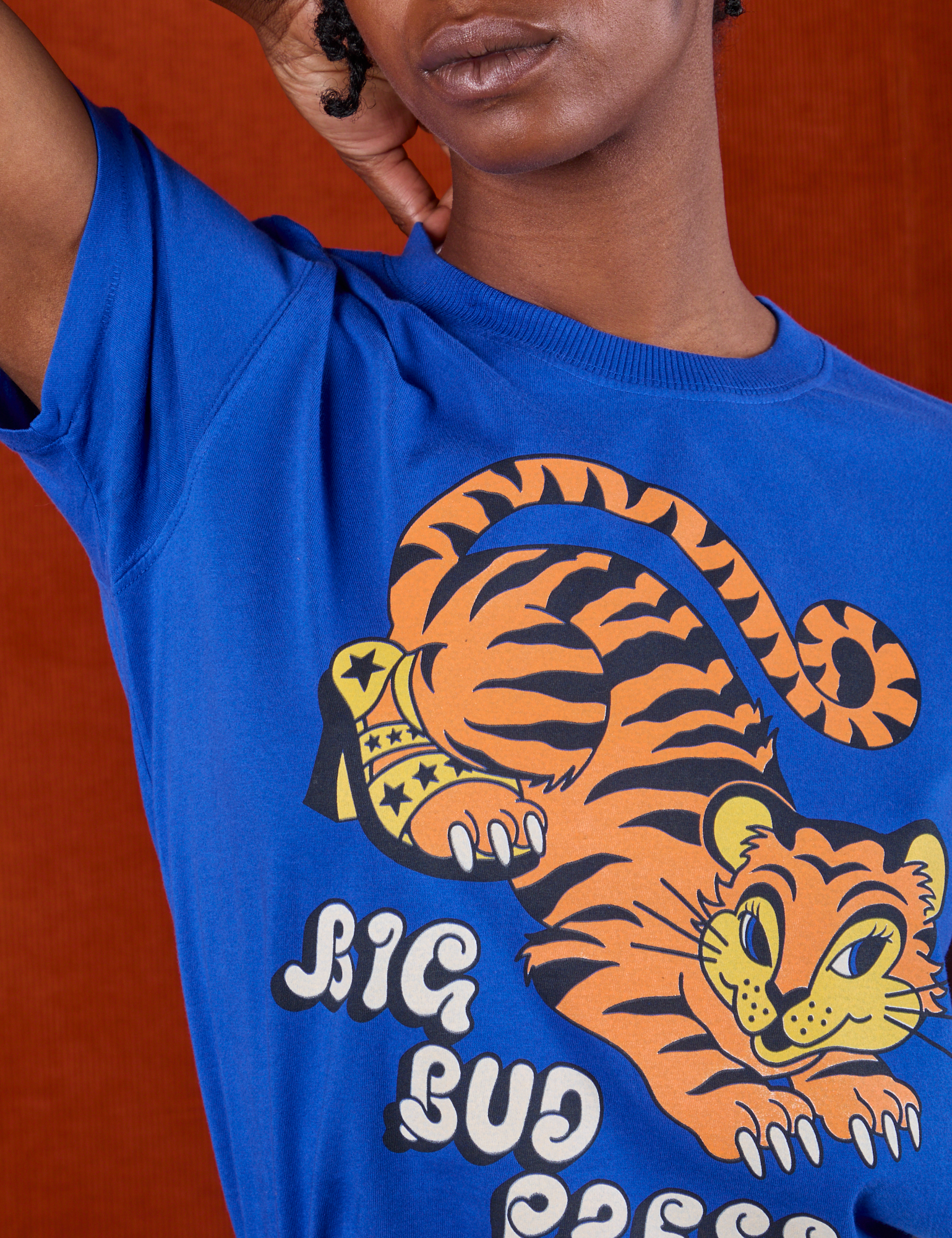 BBP Tiger Tee front close up on Cheyann