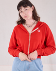 Cropped Zip Hoodie - Mustang Red
