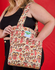 Hot Stuff Printed Everyday Tote worn on model's shoulder