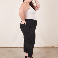 Western Pants in Basic Black side view on Ashley wearing vintage off-white Tank Top
