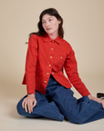 Denim Work Jacket in Mustang Red on Alex