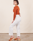 Work Pants in Vintage Off-White side view on Soraya wearing a burnt terracotta Wrap Top