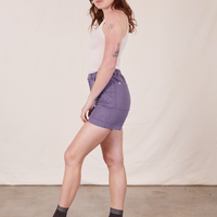 Side view of Classic Work Shorts in Faded Grape worn by Alex
