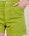 Classic Work Shorts in Gross Green front close up on Alex