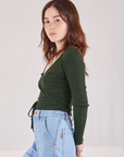 Wrap Top in Swamp Green side view on Hana