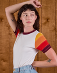 Calypso Tee in Desert angled front view on Alex