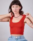 Cropped Tank Top in Mustang Red on Alex