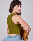 Cropped Tank Top in Olive Green angled back view on Alex