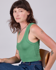 Cropped Tank Top in Seafoam Green side view on Alex