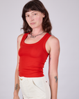 Tank Top in Mustang Red angled front view on Alex