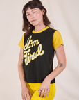 Anniversary Tee in I’m Tired angled front view on Alex