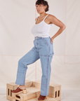 Side view of Carpenter Jeans in Light Wash worn by Tiara