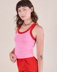 Colorblock Cropped Tank in Bubblegum Pink angled front view on Alex