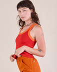 Colorblock Cropped Tank in Mustang Red side view on Alex