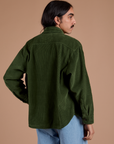 Back view of Cropped Corduroy Overshirt in Evergreen on Anthony