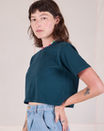 Cropped Burly Tee in Lagoon side view on Alex
