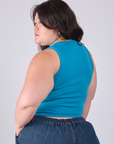 Cropped Tank Top in Hawaiian Blue angled back view on Ashley