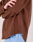 Flannel Overshirt in Royal Blue side close up on Alex
