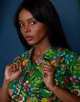 Pond Party Print Jumpsuit front close up on Kandia