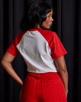 Short Sleeve Raglan Tee in Gates of Hell back view on Kandia