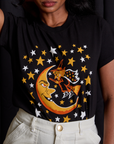 Vintage Tee in Moon & Witch front close up on Kandia