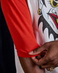 Close up of red sleeve on Jerrod