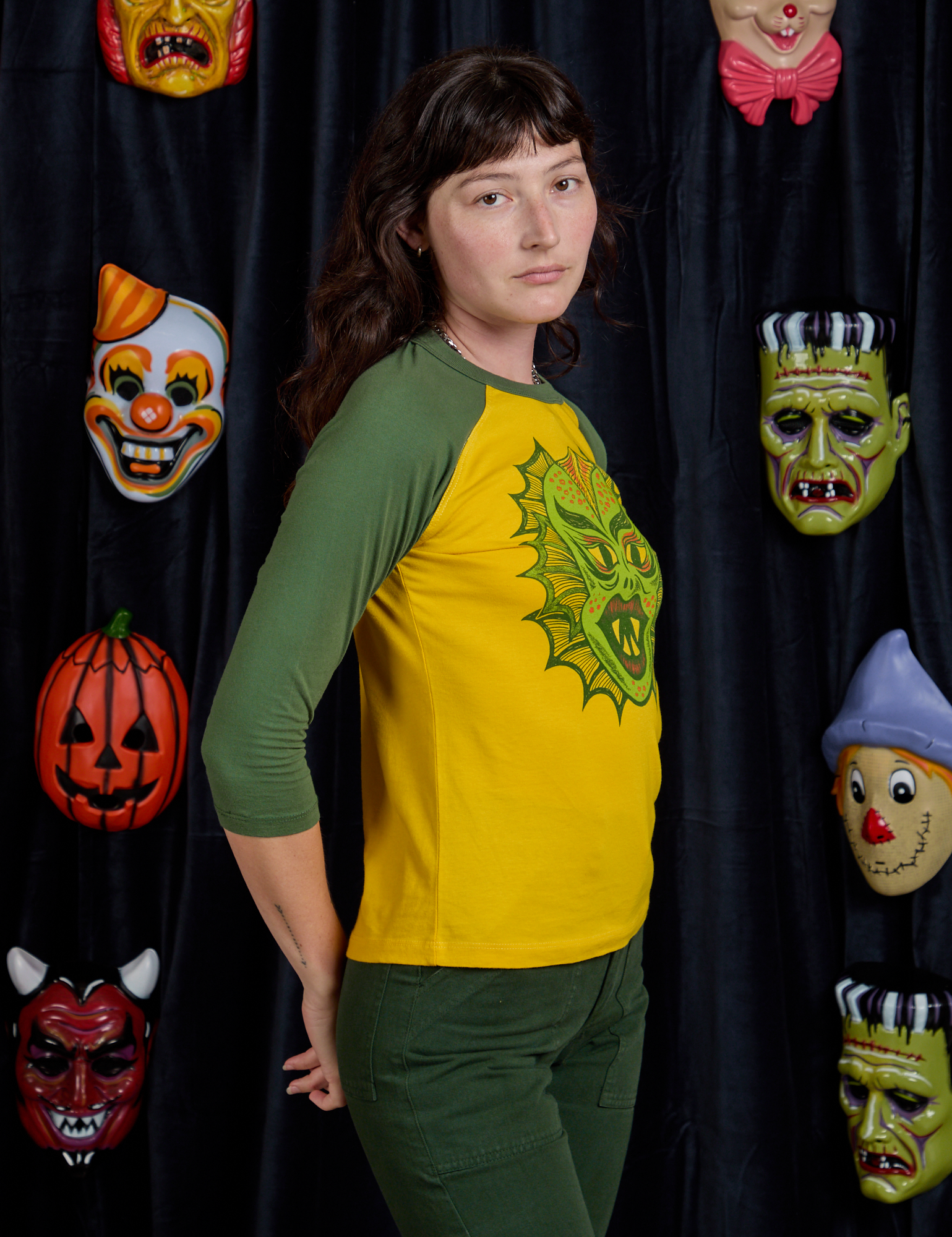 Raglan Tee in Creature side view on Alex