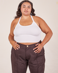 Alicia is wearing Halter Top in Vintage Tee Off-White and espresso brown Western Pants