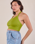 Halter Top in Gross Green side view on Tiara