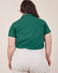Back view of Pantry Button-Up in Hunter Green worn by Ashley