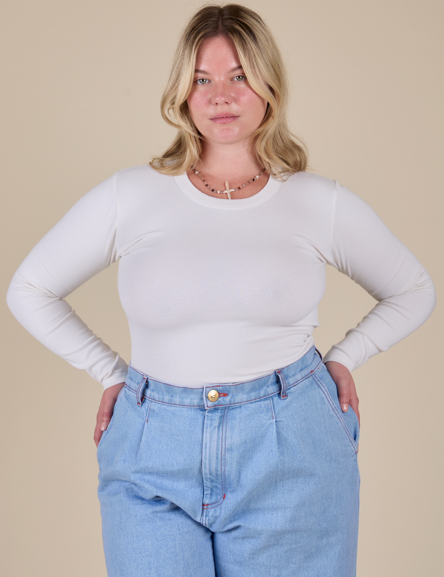 Long Sleeve Baby Tee - Vintage Tee Off-White